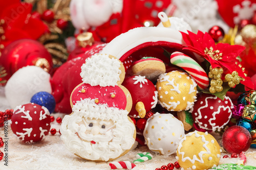 Christmas Cookies. Sweet Sugar Santa Hat, lolly and gingerman