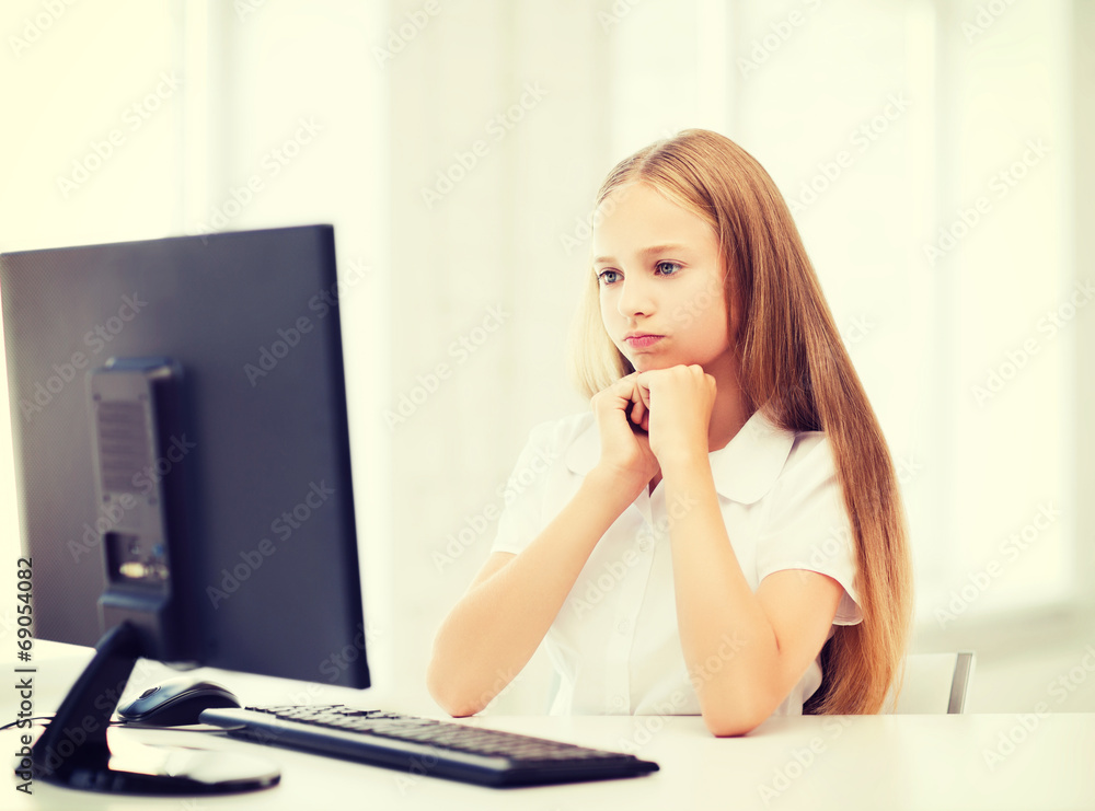 student girl with computer at school student girl with computer at school