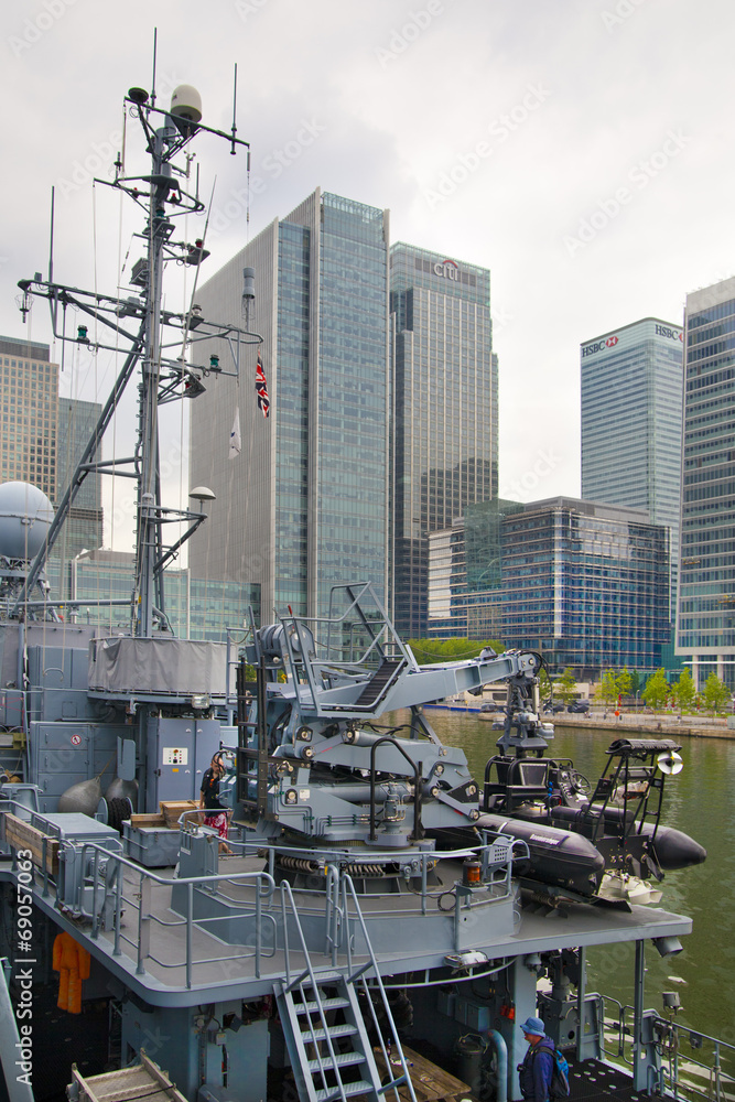 German army military ships based in Canary Wharf aria