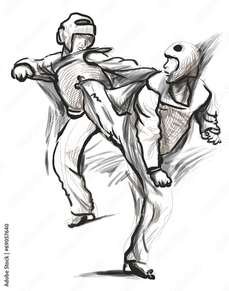 Fototapeta premium Tae-Kwon Do. An full sized hand drawn illustration on white