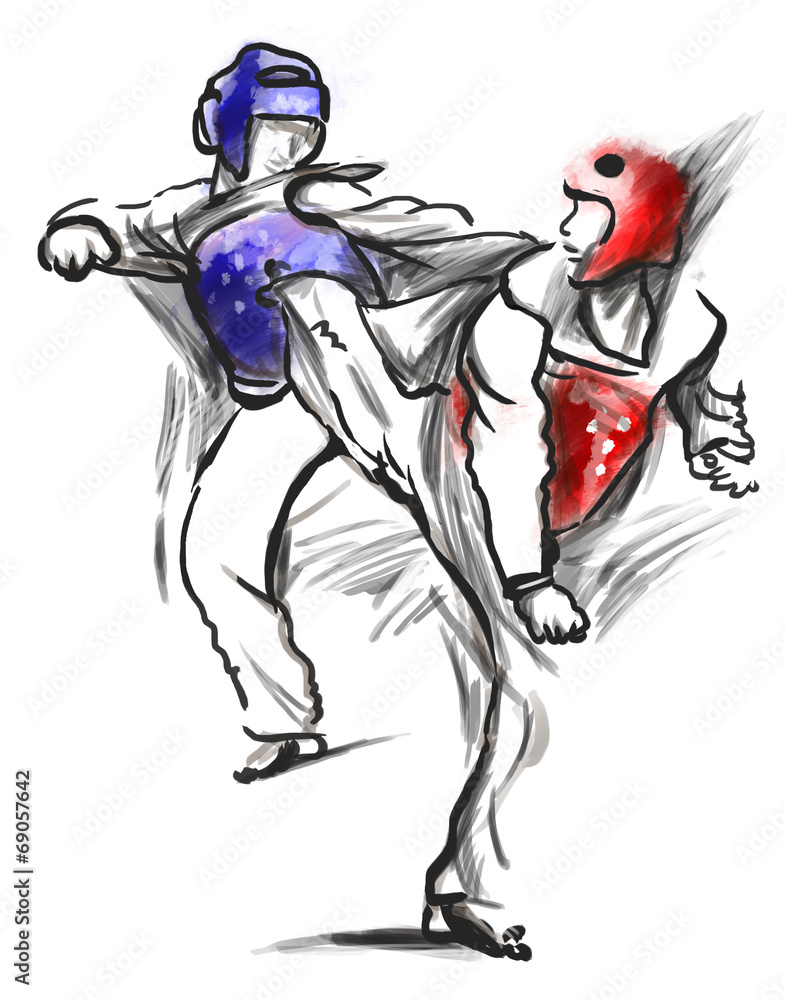 Fototapeta premium Tae-Kwon Do. An full sized hand drawn illustration on white