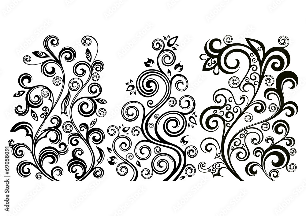 Set of three vector floral illustrations