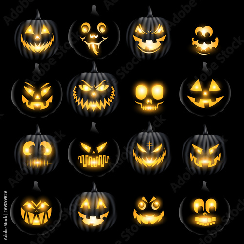 Set of jack o lantern pumkins halloween faces