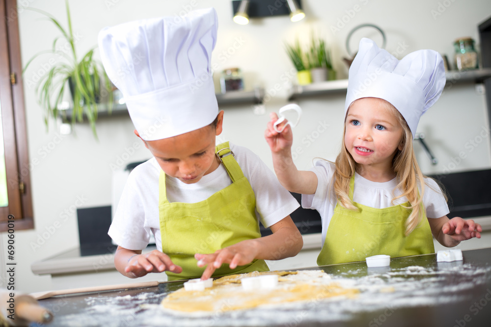 happy children kids family preparing funny cake kitchen at home happy children kids family preparing funny cake kitchen at home