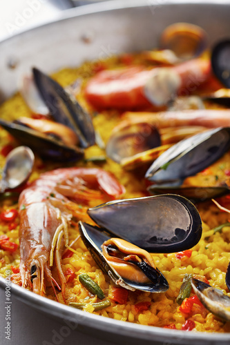 Typical spanish seafood paella