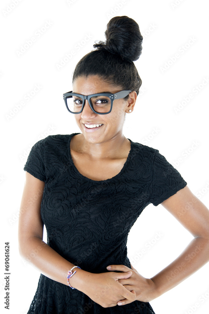 Asian teen portrait with her hand on her hip smiling Asian teen portrait with her hand on her hip smiling