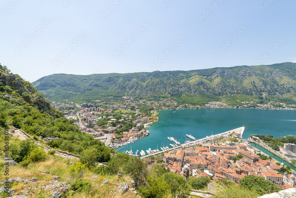 View of the old Kotor Fjord and south. Montenegro