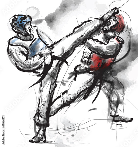 TaeKwon-Do. Hand drawn (calligraphic and grunge) vector