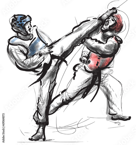 TaeKwon-Do. Hand drawn (calligraphic and grunge) vector