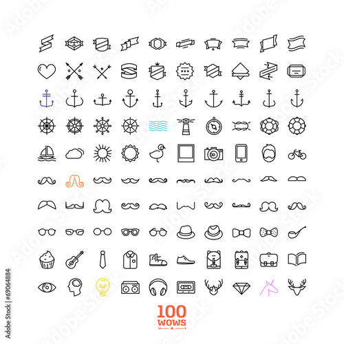 100 Awesome line icon set