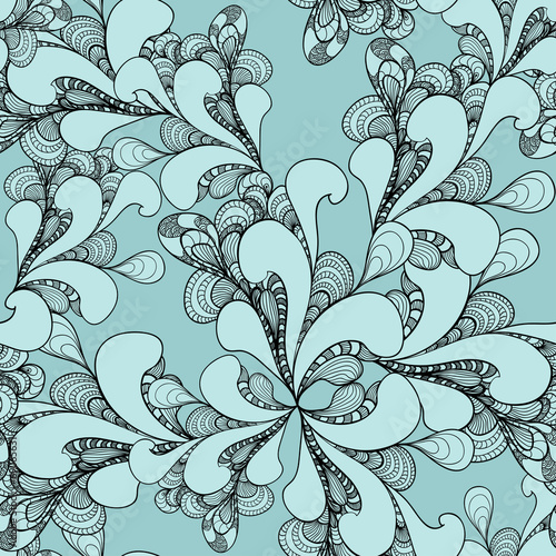 Abstract doodle seamless pattern on blue marine background