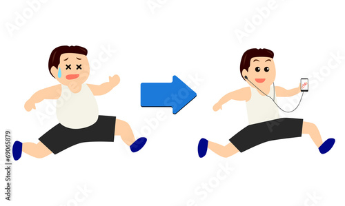 A middle aged man succeeds in diet by jogging