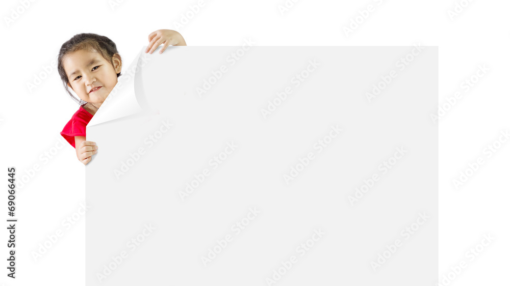 little girl with a white board isolated in white little girl with a white board isolated in white