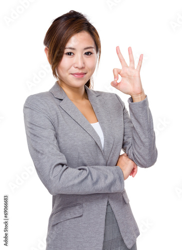 Business woman hand with ok sign