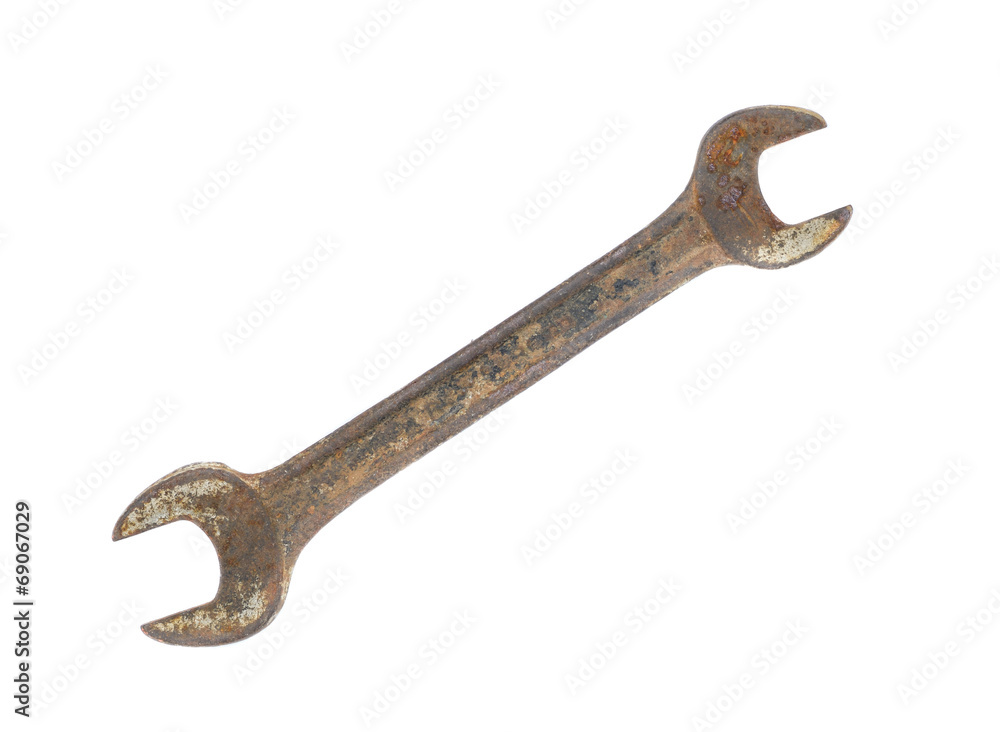 Old rusty wrench on white background Old rusty wrench on white background