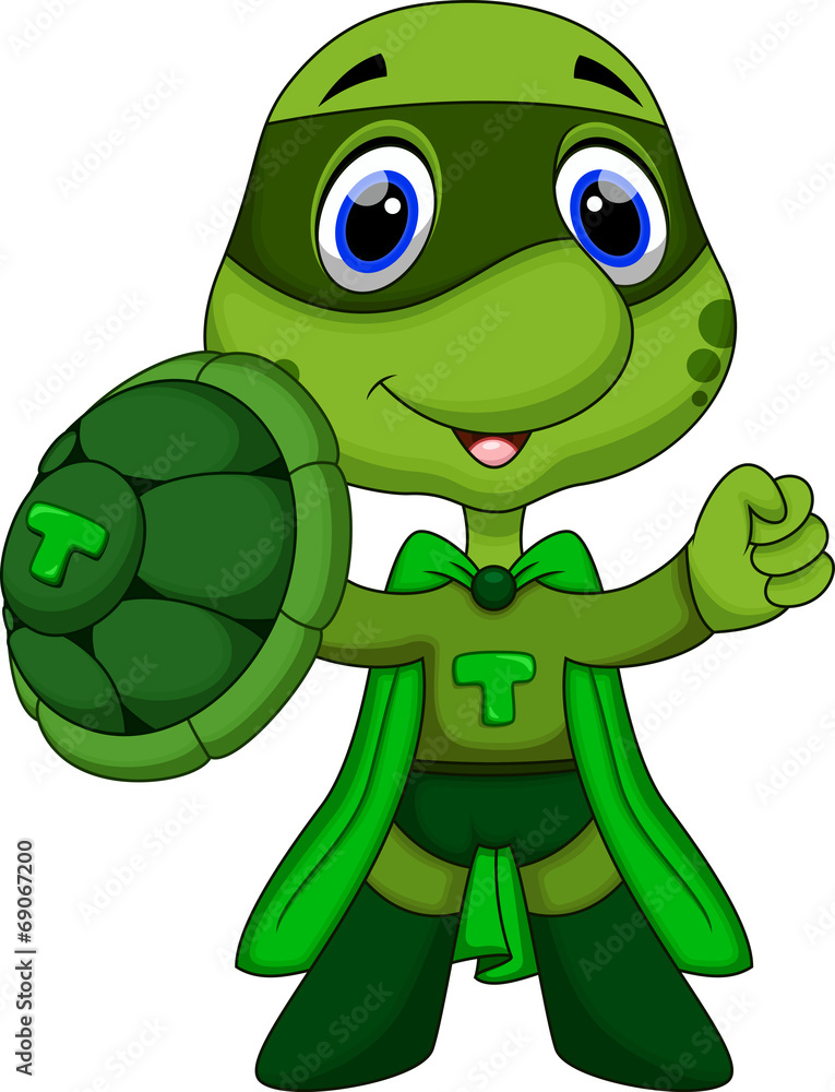 Naklejka premium Cute super turtle cartoon