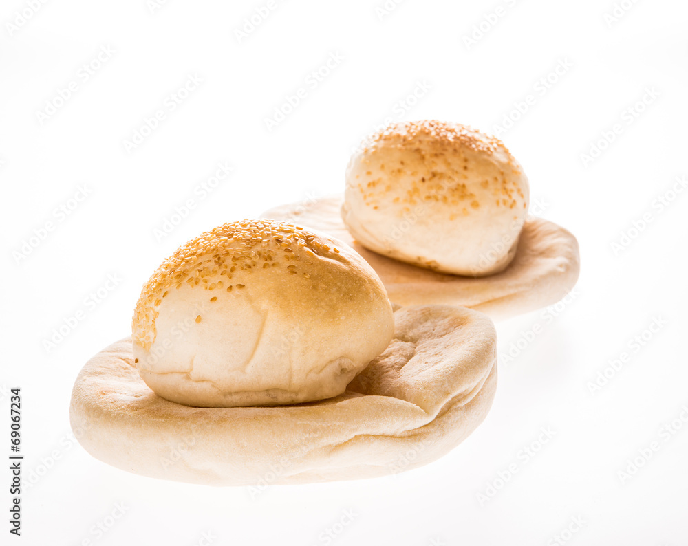 arab bread and hamburger isolated on white background arab bread and hamburger isolated on white background
