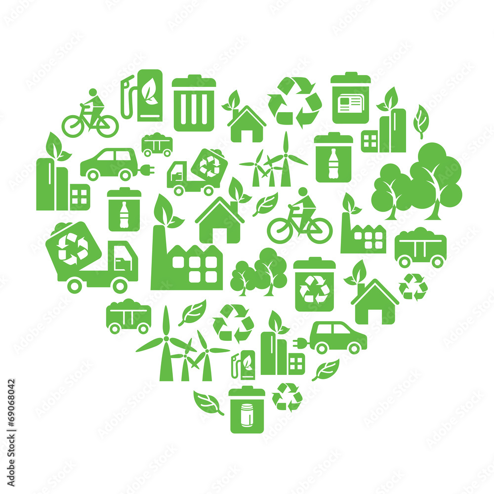 Environmental Protection Icons in Heart Shape Environmental Protection Icons in Heart Shape