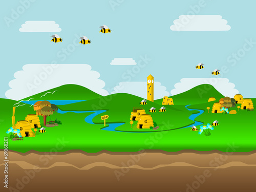 World of Bee Vector Illustration