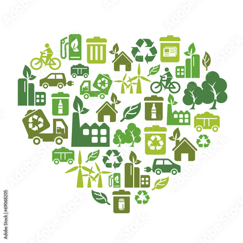 Environmental Protection Icons in Heart Shape