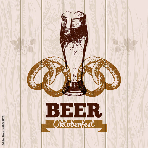 Oktoberfest vintage background. Beer hand drawn illustration.