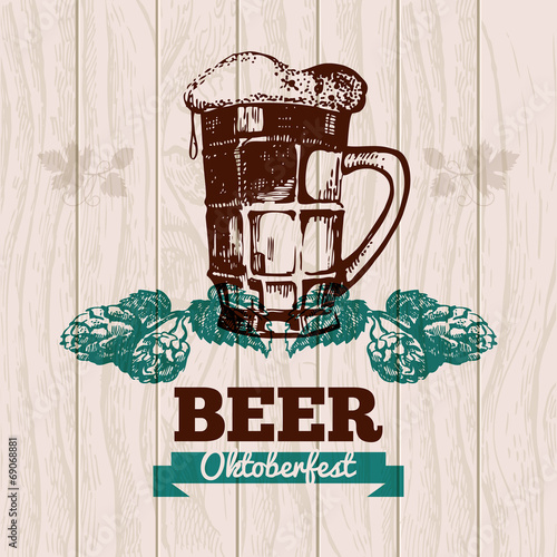 Oktoberfest vintage background. Beer hand drawn illustration.