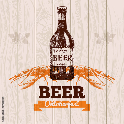 Oktoberfest vintage background. Beer hand drawn illustration.