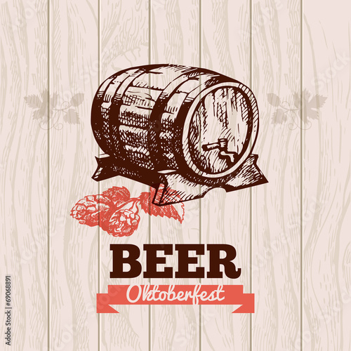 Oktoberfest vintage background. Beer hand drawn illustration.