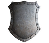big medieval metal shield isolated on white
