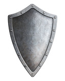 narrow medieval metal shield isolated on white