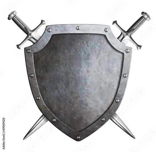 aged metal shield with cros...