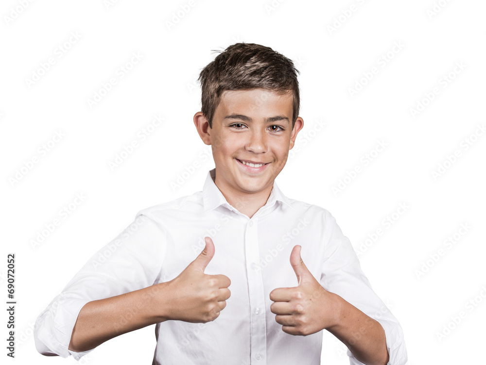 Teenager giving thumbs up gesture on white background Teenager giving thumbs up gesture on white background
