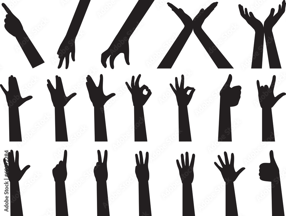 Fototapeta premium Different hand gestures illustrated on white