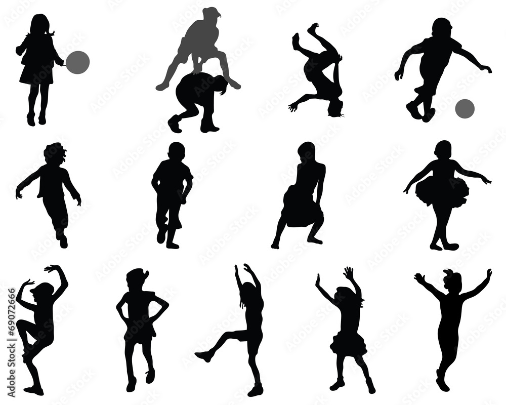 Silhouettes of children playing, vector Silhouettes of children playing, vector