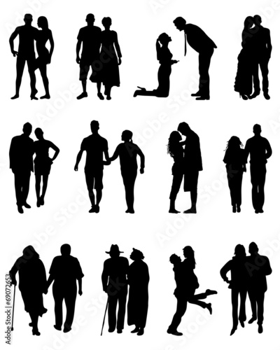 Black silhouettes of couples, vector