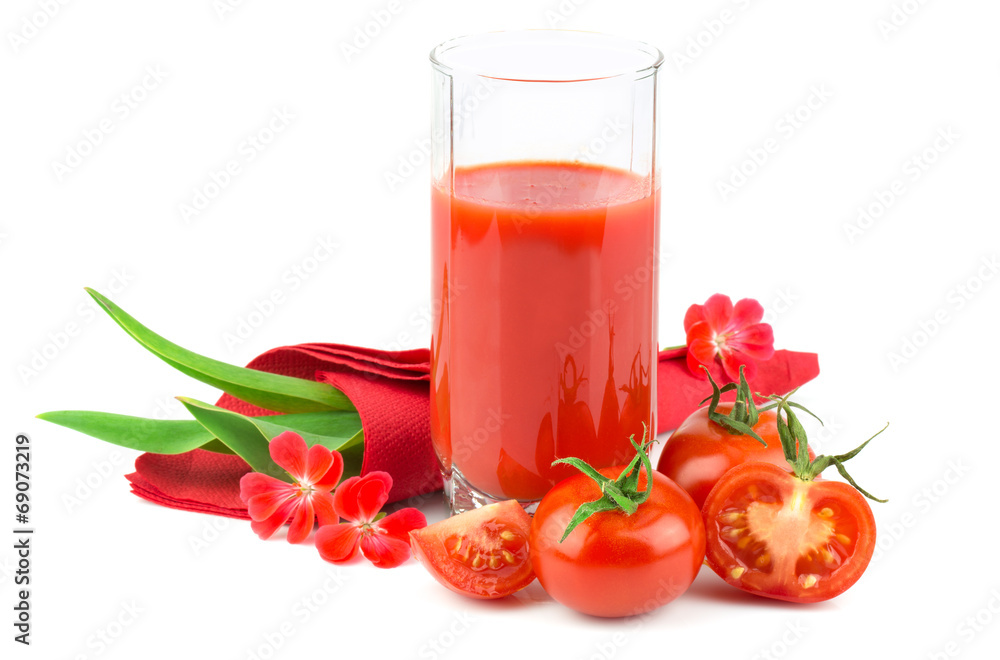 Tomato juice in glass with slices of tomato Tomato juice in glass with slices of tomato