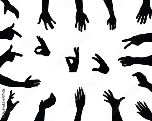 Black silhouettes of different hand positions, vector
