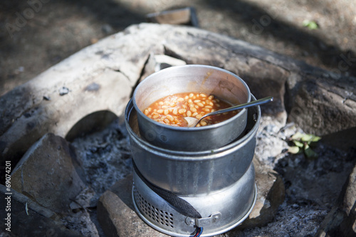 Baked beans on Camping Kitchen