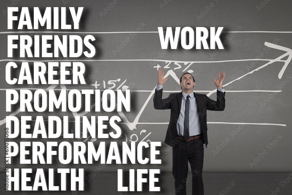 Composite image of stressed businessman gesturing