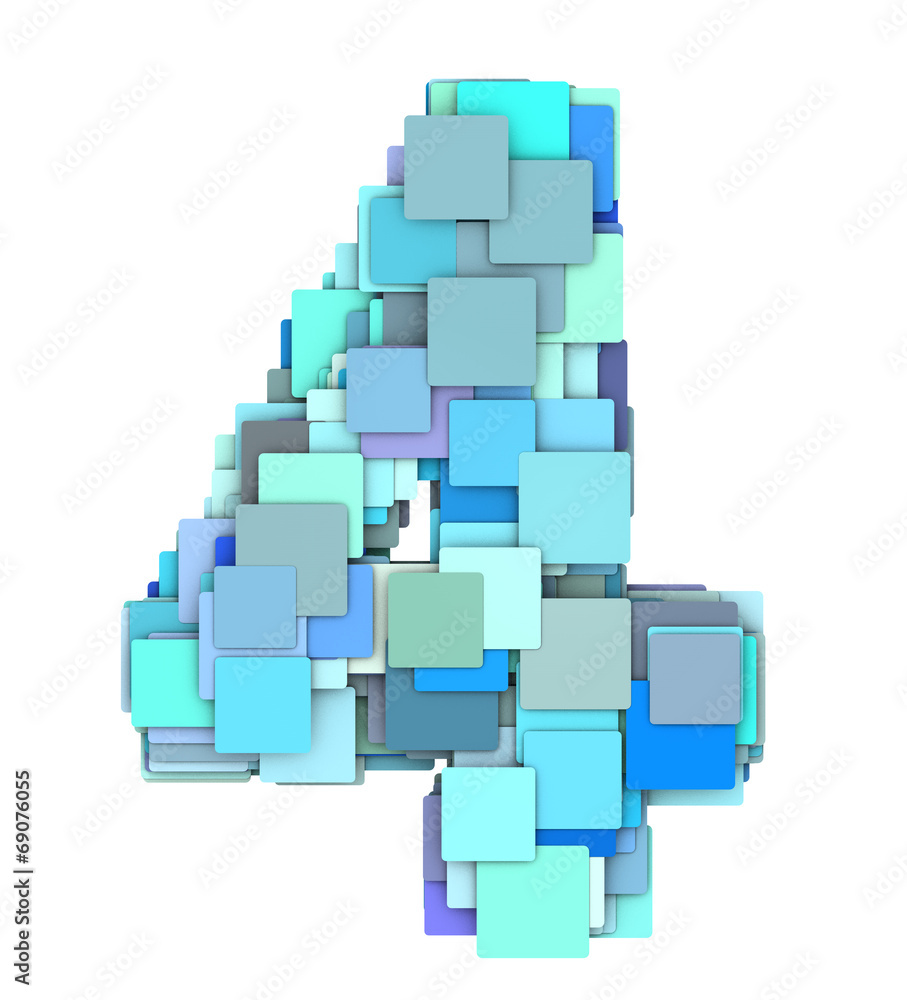Obraz premium 3d multiple blue tiled number four 4 fragmented on white