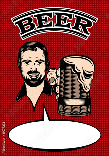 advertising retro poster with men and glass of beer