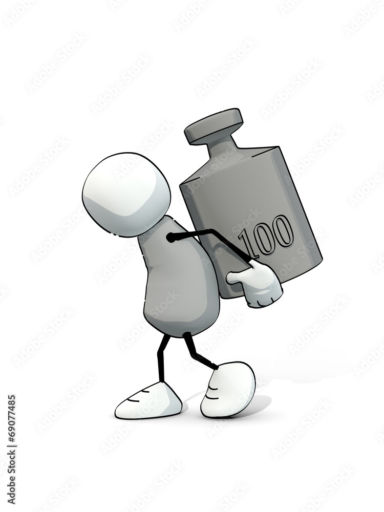little sketchy man carrying a calibration weight StockIllustration