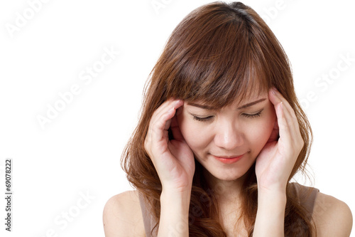 sick woman with headache, migraine, stress, negative feeling