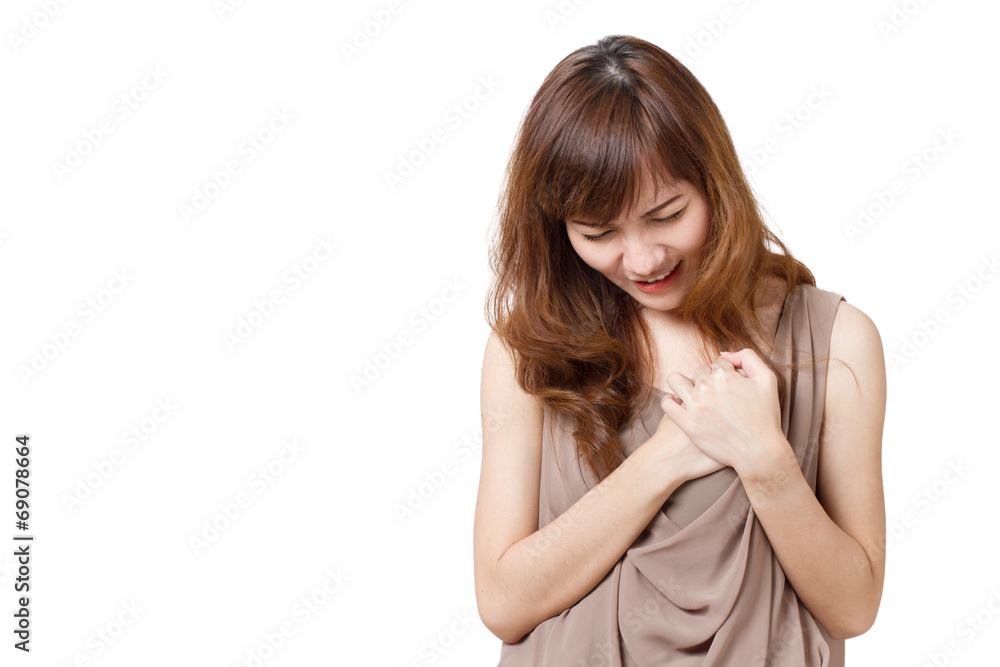 sick woman with heart attack, chest pain, health problem sick woman with heart attack, chest pain, health problem