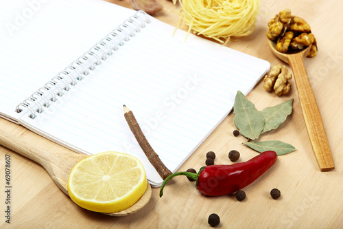 Notebook for recipes, vegetables and spices.