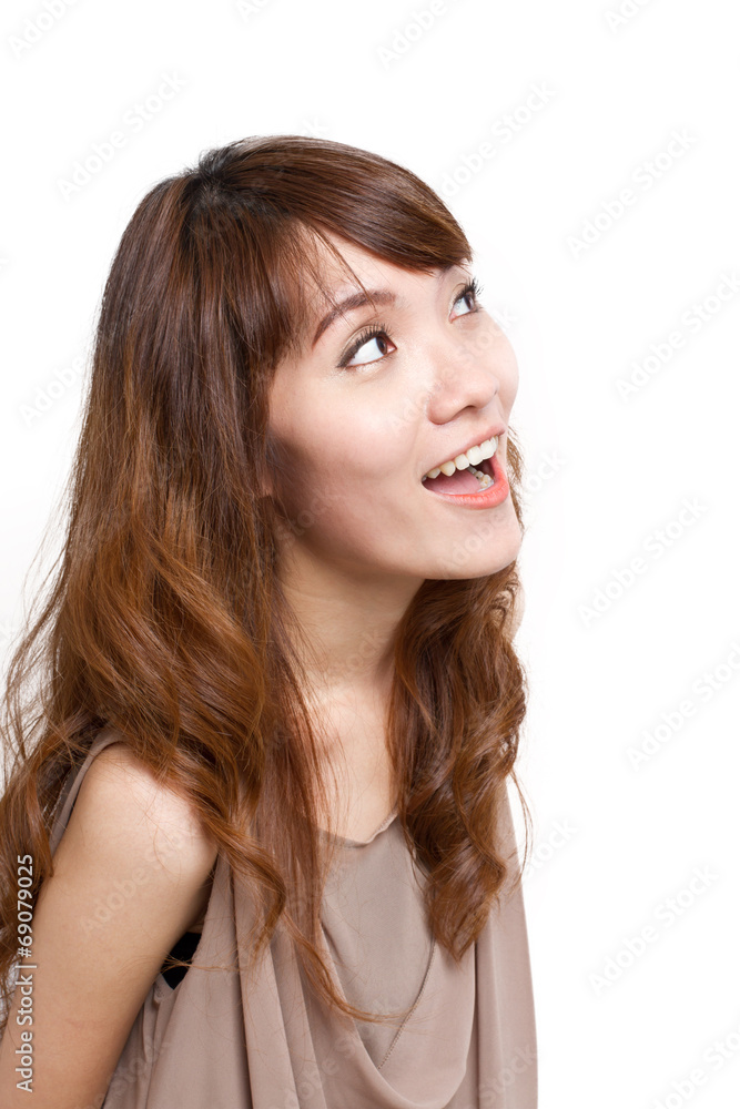 portrait of exciting woman look at blank space portrait of exciting woman look at blank space
