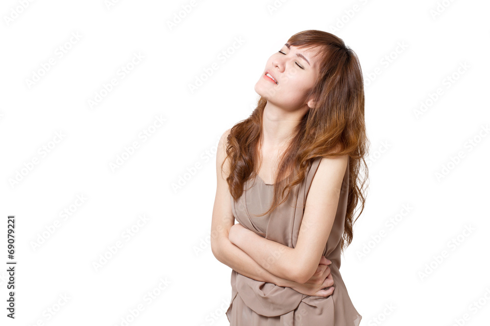 sick woman patient with stomach ache, belly pain, sickness sick woman patient with stomach ache, belly pain, sickness
