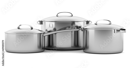 three cooking pans isolated on white background