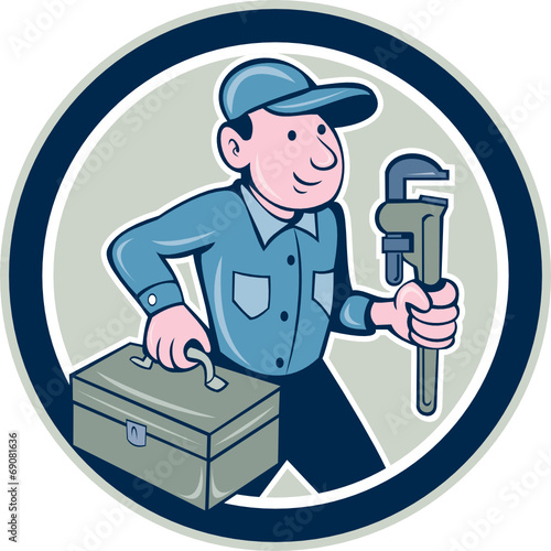 Plumber Toolbox Monkey Wrench Circle Cartoon