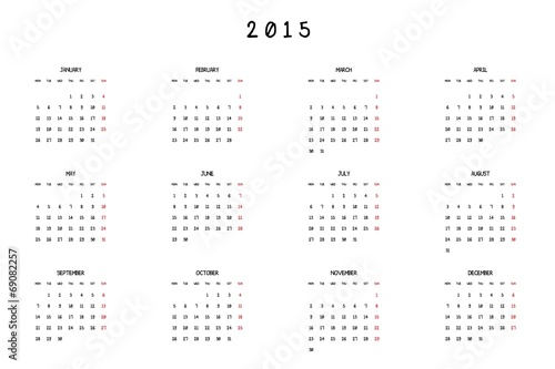 Calendar Illustration for the year of 2015